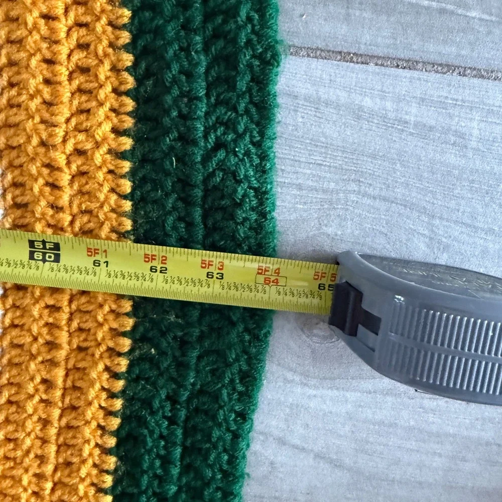 Handmade Crochet Blanket Throw Unisex 64x40 Green Yellow White Striped Packers